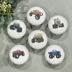 Monster Truck Ceramic Drawer Knobs Drawer Handle Pulls Boys Room Decor, Set of 6